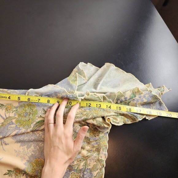 TIGER MIST ELLIE Mini Skirt asymmetrical ruffle side slit floral butter yellow S - Picture 9 of 12